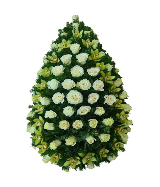 Coroana funerara Trandafiri albi si Orhidee