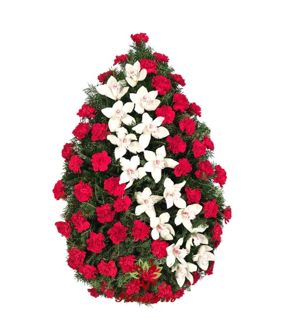 Coroana funerara Garoafe rosii si Orhidee alba