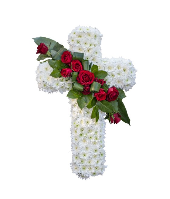 Coroana Funerara Cruce din Crizantema si Trandafiri